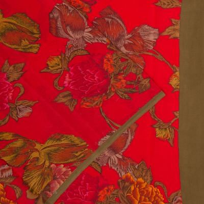 Chiffon Floral Printed Red Saree