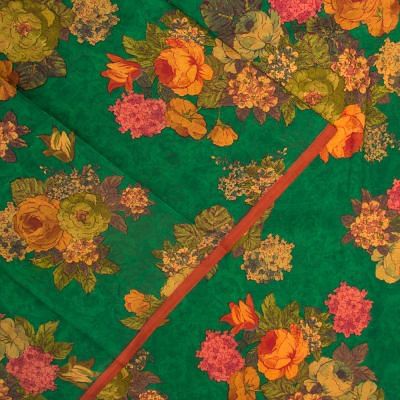 Chiffon Floral Printed Green Saree