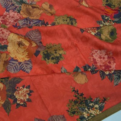 Crepe Floral Printed Brick Red Saree