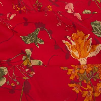 Chiffon Floral Printed Red Saree