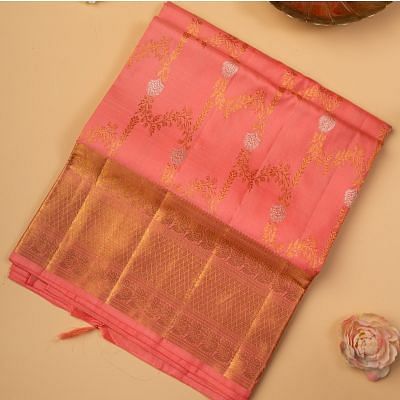Kanchipuram Silk Jaal Peach Saree
