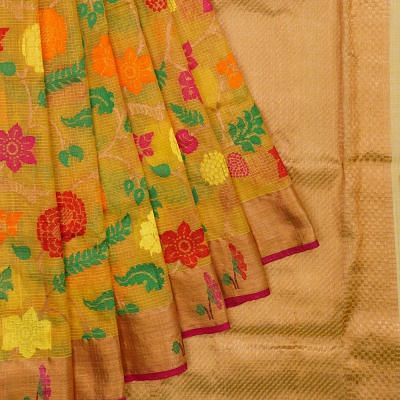 Zari Kota Cotton All Over Jamdani Yellow Saree