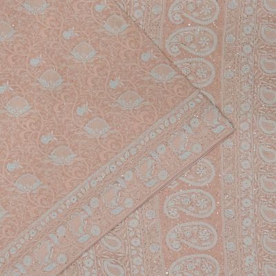 Lucknow Chikankari Georgette Embroidery Peach Saree