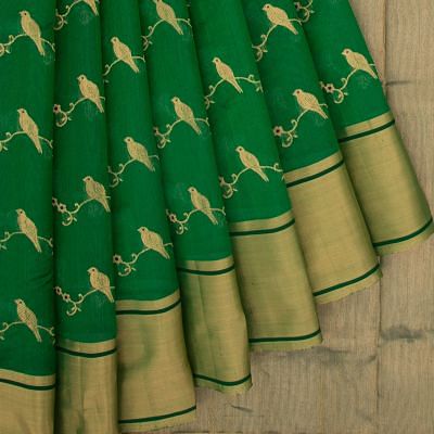 Pure Chanderi Silk Jaal Dark Green Saree