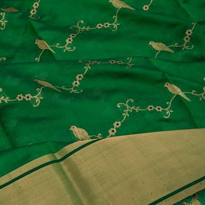 Pure Chanderi Silk Jaal Dark Green Saree