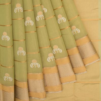 Pure Chanderi Silk Tissue Lines And Butta Green Saree