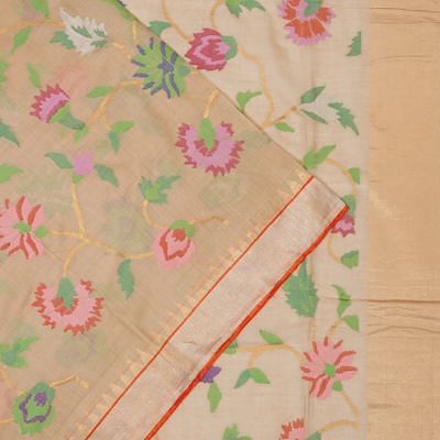 Ponduru Handspun Cotton All Over Jamdani Cream Saree