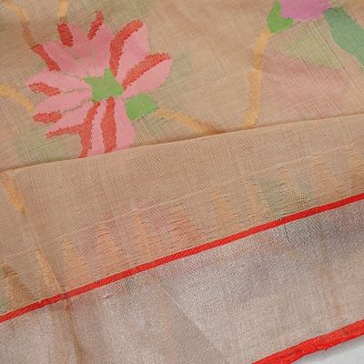 Ponduru Handspun Cotton All Over Jamdani Cream Saree