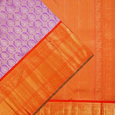 Kanchipuram Silk Checks And Butta Lavender Saree