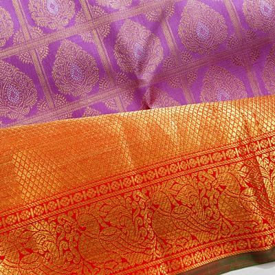 Kanchipuram Silk Checks And Butta Lavender Saree