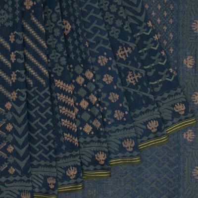 Dhakai Muslin Cotton Jamdani Dark Blue Saree