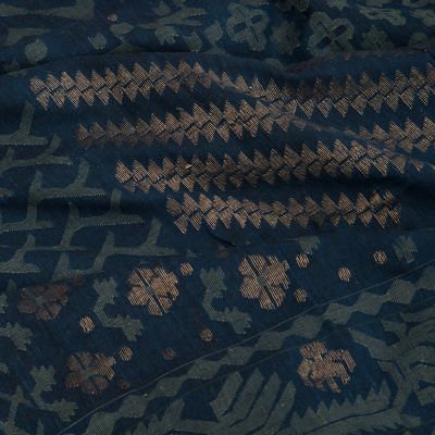 Dhakai Muslin Cotton Jamdani Dark Blue Saree