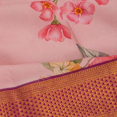 Kanchipuram Silk Floral Printed Pink Saree