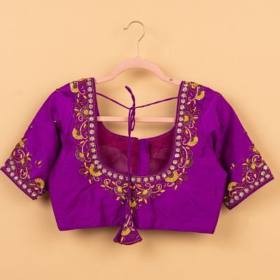Raw Silk Readymade Padded Purple Blouse Size 38