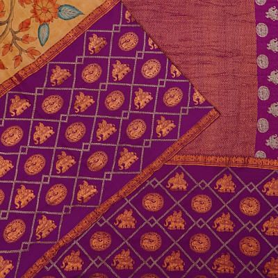 Kanchipuram Silk Kalamkari Hand Painted Cream Saree