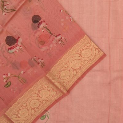 Organza Printed Pink Saree