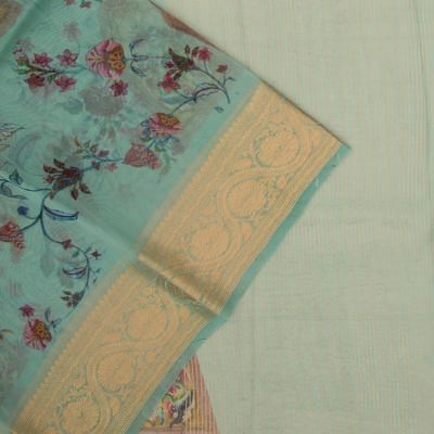 Organza Floral Embroidery Pastel Blue Saree