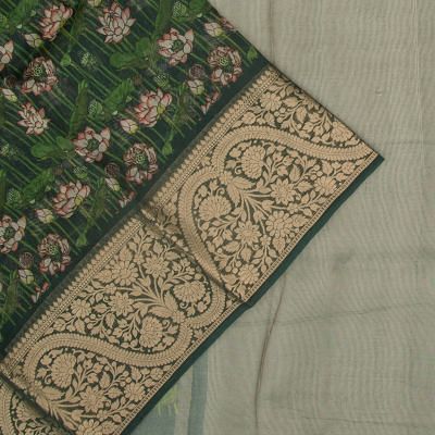 Organza Floral Printed Green Saree