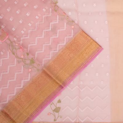 Organza Floral Embroidery Baby Pink Saree