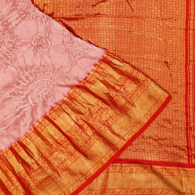 Kanchipuram Silk Bandhani Peach Saree