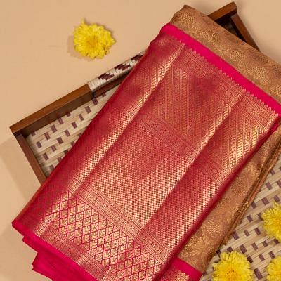 Kanchipuram Silk Tissue Brocade Sandalwood Saree