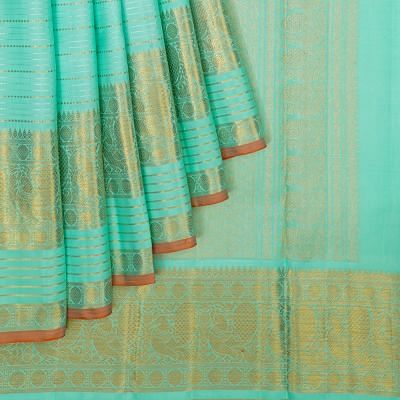 Kanchipuram Silk Horizontal Lines Sea Green Saree