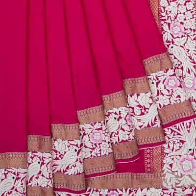 Parsi Gara Banarasi Silk Plain Pink Saree