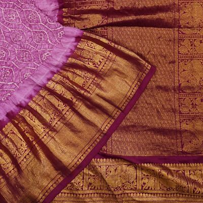 Kanchipuram Silk Bandhani Lavender Saree