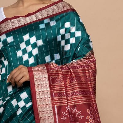 Sambalpuri Silk Ikat Teal Green Saree