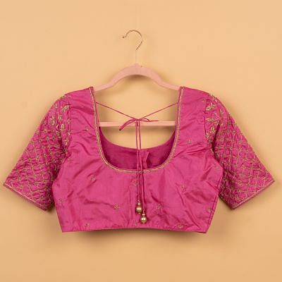 Pure Silk Readymade Padded Bright Pink Blouse Size 38