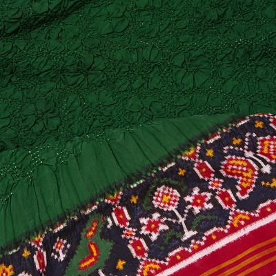 Patan Patola Silk Ikat Bandhani Dark Green Dupatta