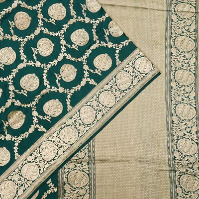 Banarasi Silk Kadwa Jaal Bottle Green Saree