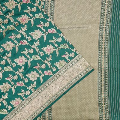 Banarasi Silk Kadwa Jaal Dark Green Saree