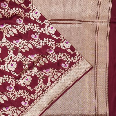 Banarasi Silk Kadwa Jaal Burgundy Saree