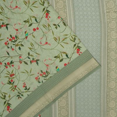 Chanderi Silk Floral Printed Pastel Green Saree