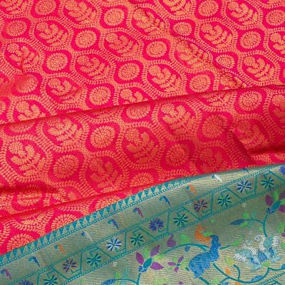 Kanchipuram Silk Tissue Brocade Redish Pink Saree