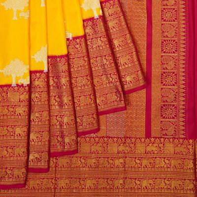 Kanchipuram Silk Twill Butta Yellow Saree