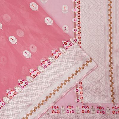 Banarasi Kora Organza Butta Pink Saree