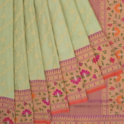 Banarasi Silk Tissue Jaal And Butta Pista Green Saree