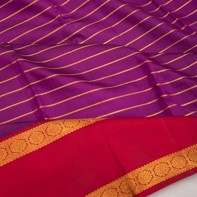 Kanchipuram Silk Horizontal Lines Purple Saree