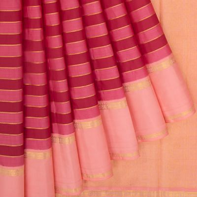 Kanchipuram Silk Horizontal Lines Pink And Maroon Saree