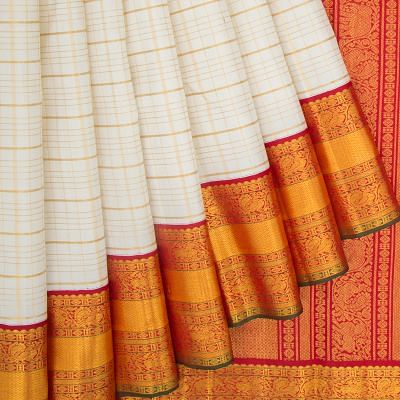 Kanchipuram Silk Checks White Saree