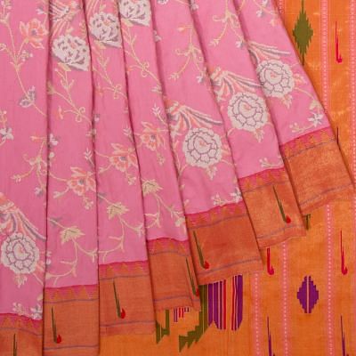 Paithani Silk Embroidery Jaal Baby Pink Saree