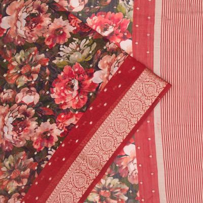Chanderi Silk Floral Printed And Butta Multicolour Saree