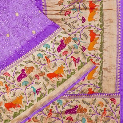 Banarasi Silk Bandhani And Butta Lavender Saree