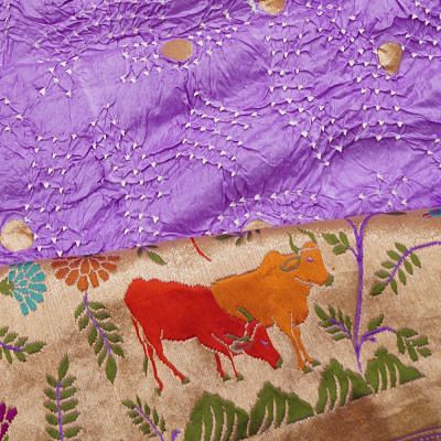 Banarasi Silk Bandhani And Butta Lavender Saree