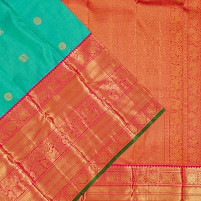 Kanchipuram Silk Horiozntal Lines And Butta Sea Green Saree