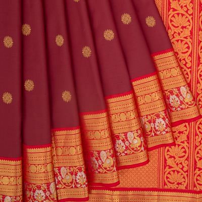 Kanchipuram Silk Butta Brown Saree