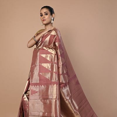 Kanchipuram Silk Geometrical Brocade Brown Saree