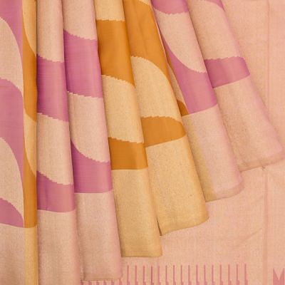 Kanchipuram Silk Tissue Brocade Pink And Mustard Yellow Saree